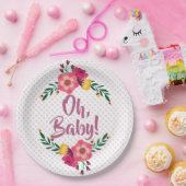Niedlich Pink Floral Oh Baby Dusche Pappteller (Party)