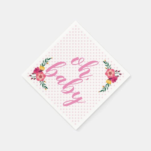 Niedlich Pink Floral Oh Baby Dusche Serviette (Ecke)