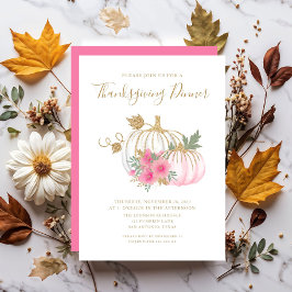 Niedlich Pink Floral Pumpkin Erntedank Dinner Einladung