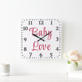 Niedlich Pink Floral Rose Polka Dot Baby Kinderzim Quadratische Wanduhr