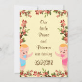 Niedlich Pink Floral Theme Twins Geburtstag Einladung (Vorderseite)