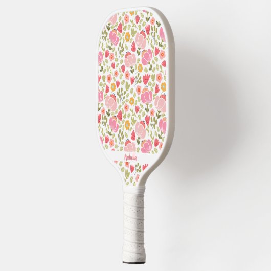 Niedlich Pink Floral Trendy Blume Individuelle Nam Pickleball Schläger (Links)