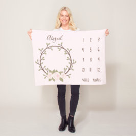 Niedlich Pink Floral Wreath Baby Milestone Fleecedecke
