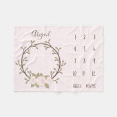 Niedlich Pink Floral Wreath Baby Milestone Fleecedecke (Vorderseite (Horizontal))