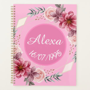 Niedlich Pink Floral Wreath Geburtstagsplaner Planer
