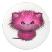 Niedlich Pink Fluffy Kitty Cat Keramikknauf (Vorderseite)