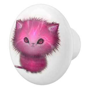 Niedlich Pink Fluffy Kitty Cat Keramikknauf