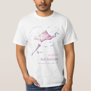 Niedlich Pink Flying Kite Sky Clouds Geburtstagsfa T-Shirt