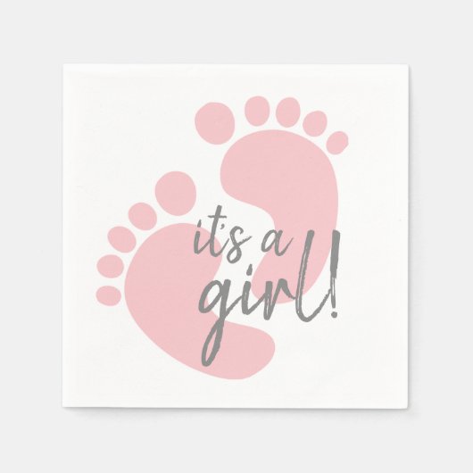 Niedlich Pink Footprints Baby Dusche Serviette (Vorderseite)