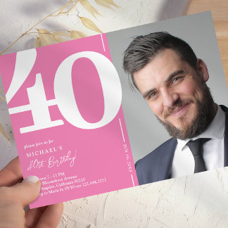 Niedlich Pink Foto 40. Geburtstag Party Einladung