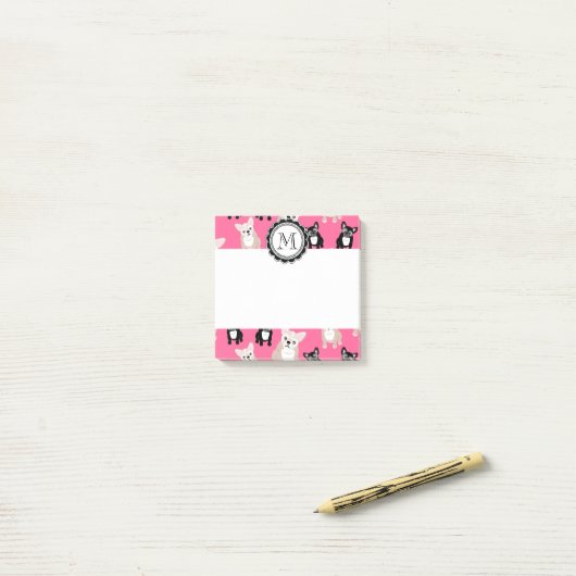 Niedlich Pink French Bulldog Pattern Post-it Klebezettel (Auf Schreibtisch)