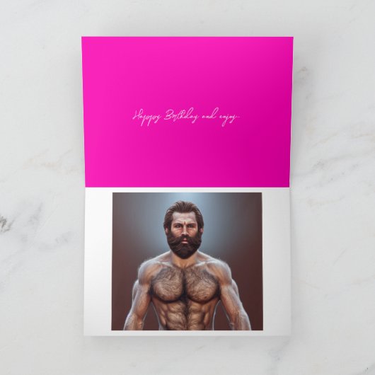 Niedlich Pink Funny Handsome Bartys Birthday Card Karte (Innenseite)