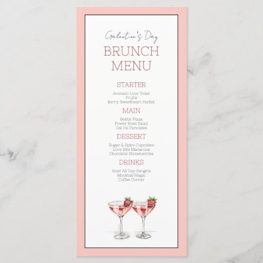 Niedlich Pink Galentine's Day Girly Chic Brunch Pa Menükarte (Vorderseite)