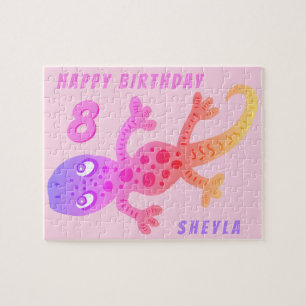Niedlich Pink Gecko Lizard Girl Geburtstag Jigsaw  Puzzle