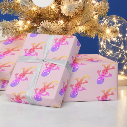 Niedlich Pink Gecko Zeichnend Girly-Muster Geschenkpapier (Feiertage)