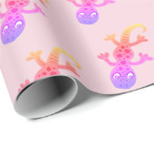 Niedlich Pink Gecko Zeichnend Girly-Muster Geschenkpapier (Rolleneckpunkt)