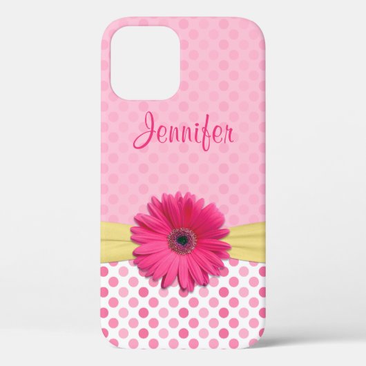 Niedlich Pink Gerbera Daisy Polka Dot Case-Mate iPhone Hülle (Rückseite)