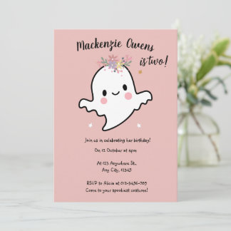 Niedlich Pink Ghost Birthday Einladung