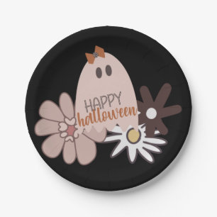 Niedlich Pink Ghost Floral Halloween Pappteller