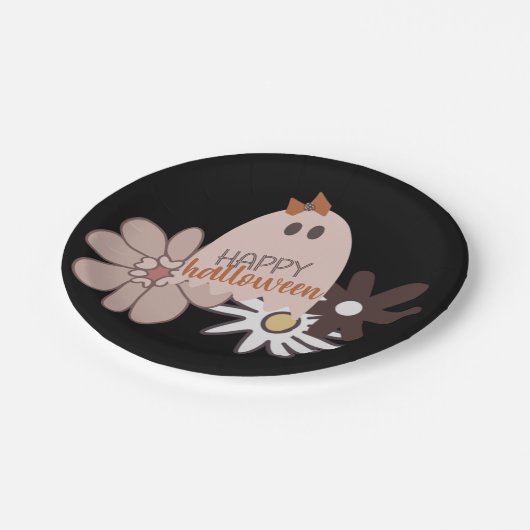 Niedlich Pink Ghost Floral Halloween Pappteller (Schrägansicht)
