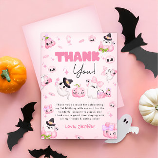Niedlich Pink Ghost Halloween Dankeskarte