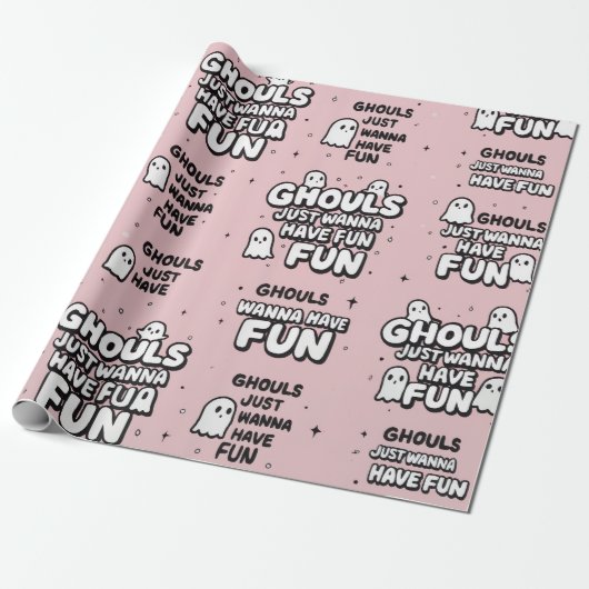Niedlich Pink Ghost Halloween Pink Geschenkpapier (Ungerollt)