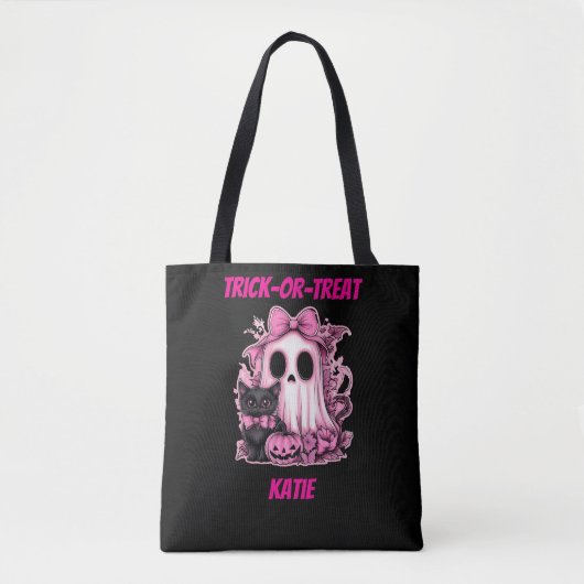 Niedlich Pink Ghost Personalisiert Halloween Tasche (Vorderseite)