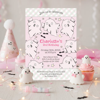Niedlich Pink Ghosts Kinderhals Halloween Einladung