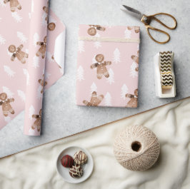 Niedlich Pink Gingerbread Mann Weihnachtsbaum Feie Geschenkpapier