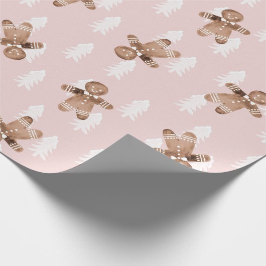 Niedlich Pink Gingerbread Mann Weihnachtsbaum Feie Geschenkpapier (Ecke)