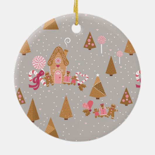 Niedlich Pink Gingerbrot Candy Round Ornament (Hinten)