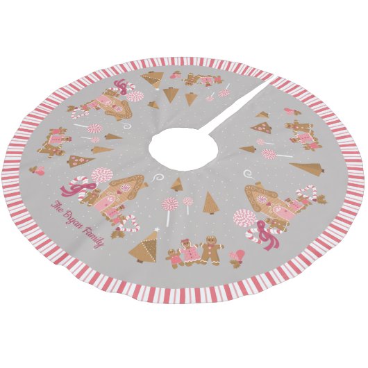 Niedlich Pink Gingerbrot House Candy Cane Polyester Weihnachtsbaumdecke (Schrägansicht)