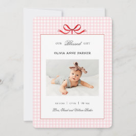 Niedlich Pink Gingham baby Girl Holiday Birth Ankündigung