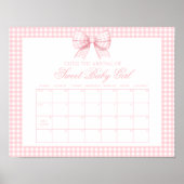 Niedlich Pink Gingham Bow Baby Due Date Poster (Vorne)