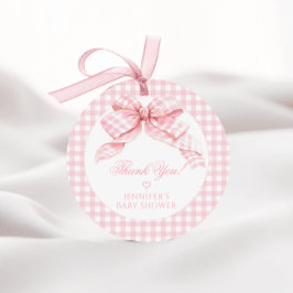 Niedlich Pink Gingham Bow Baby Girl Dusche Vielen  Geschenkanhänger