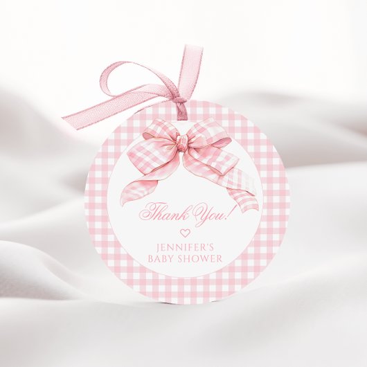 Niedlich Pink Gingham Bow Baby Girl Dusche Vielen  Geschenkanhänger