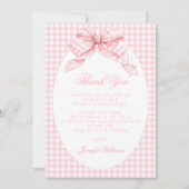 Niedlich Pink Gingham Bow Preppy Baby Girl Dusche Dankeskarte (Vorderseite)
