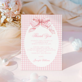 Niedlich Pink Gingham Bow Preppy Baby Girl Dusche Dankeskarte