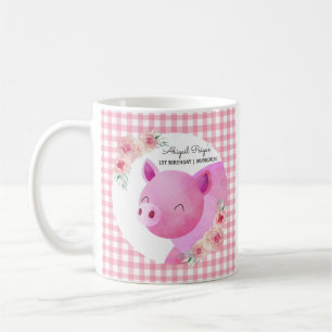 Niedlich Pink Gingham Floral Pig Farm Animal Barny Kaffeetasse