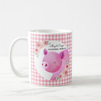Niedlich Pink Gingham Floral Pig Farm Animal Barny Kaffeetasse