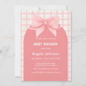 Niedlich Pink Gingham Kariert Arch Bow Girl Babydu Einladung (Vorderseite)
