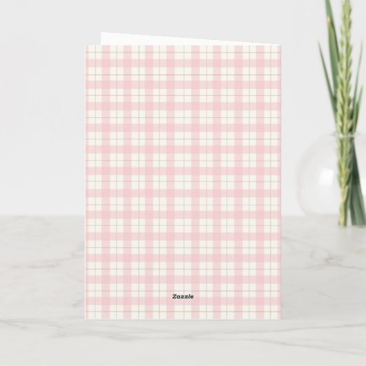 Niedlich Pink Gingham Kariert Bow Girl Baby Dusche Dankeskarte (Rückseite)