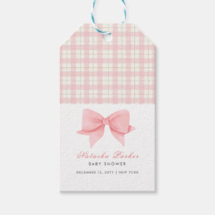 Niedlich Pink Gingham Kariert Bow Girl Baby Dusche Geschenkanhänger