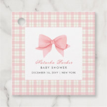 Niedlich Pink Gingham Kariert Bow Girl Baby Dusche