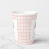 Niedlich Pink Gingham Kariert Bow Girl Baby Dusche Pappbecher (Links)