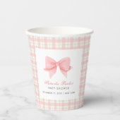 Niedlich Pink Gingham Kariert Bow Girl Baby Dusche Pappbecher (Vorderseite)