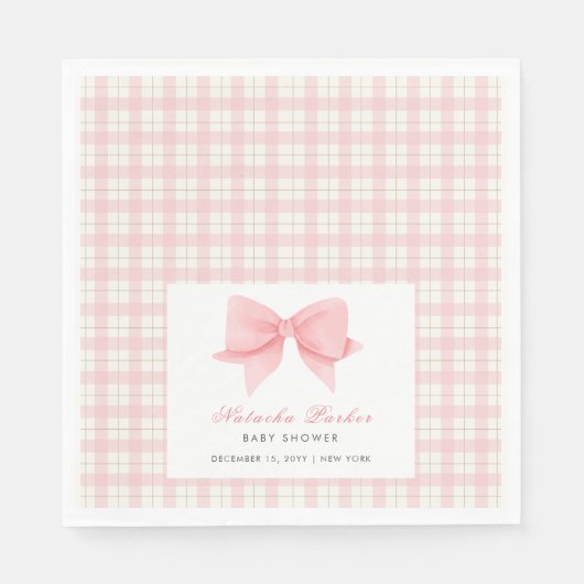 Niedlich Pink Gingham Kariert Bow Girl Baby Dusche Serviette (Vorderseite)