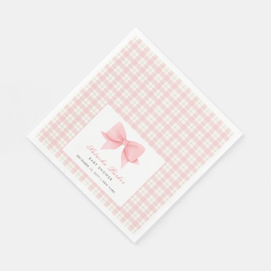 Niedlich Pink Gingham Kariert Bow Girl Baby Dusche Serviette (Ecke)
