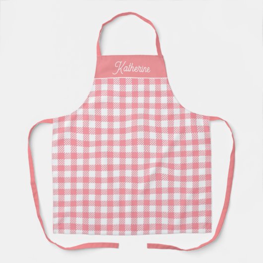 Niedlich Pink Gingham Kariert Name Schürze (Vorderseite)