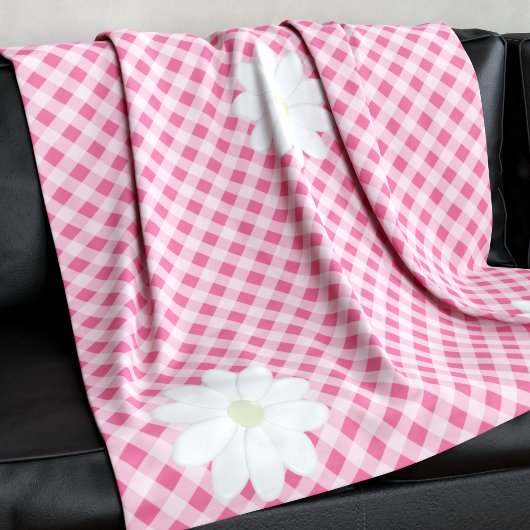 Niedlich Pink Gingham Karo Pattern Daisy Blume Fleecedecke